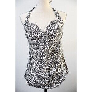 Merona Tankini top bathing suit L Black white geometric pattern